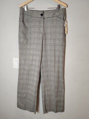NWT Julie Mitchell Cotton Pants Black White Houndstooth Plaid Size 12